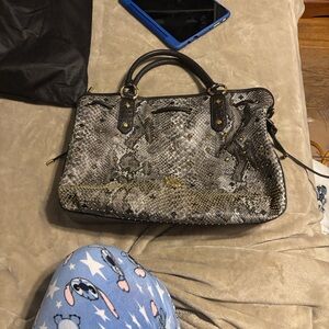 MCM limited edition Gray Snake Print Satchel with studs gorgeous